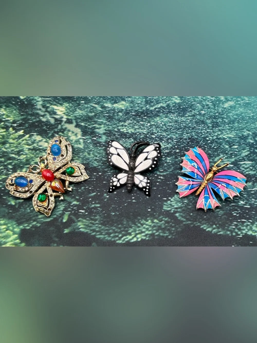 Five Piece Assorted Butterfly Brooch Pin Set - Multicolor Metals Gold Monet Sign